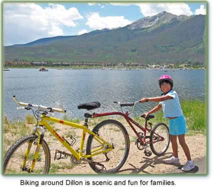 Biking around Dillon is scenic and fun for families.